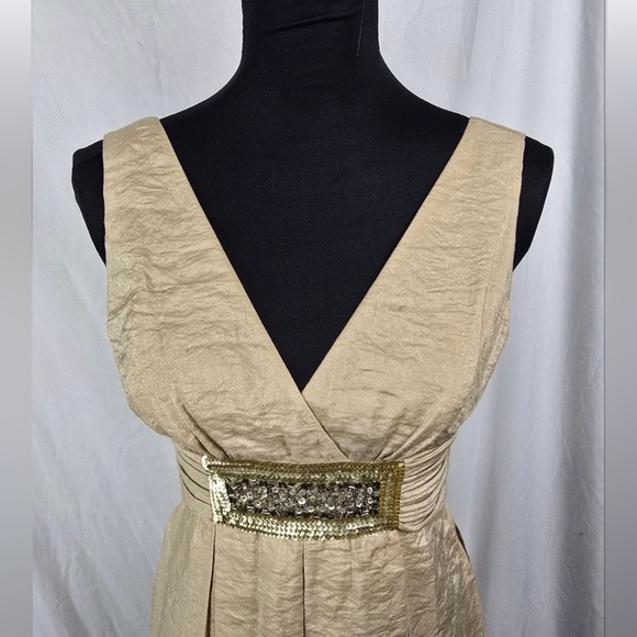 BCBGMaxAzria Metallic Gold Bubble Hem Mini Dress w/ Gold Sequin Women Size 12 - Picture 7 of 11